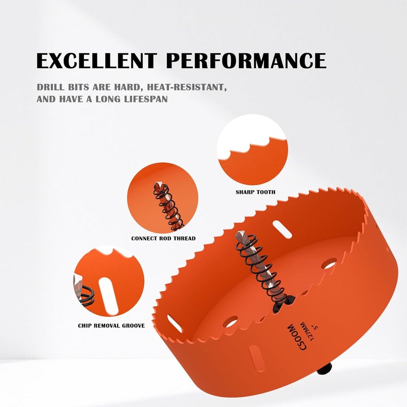 CSOOM 5" (127mm) Bi-Metal Hole Saw for Plastic, Wood, Plywood, Thin Steel and Thin Aluminum Sheets - Image 3